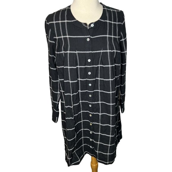 Madewell $118 Collarless Shirtdress Wimdowpane Black Size M NI668 - Picture 4 of 7